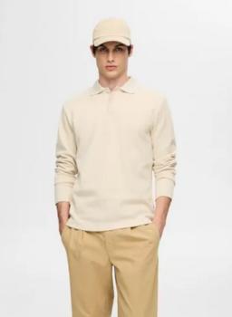 Selected Langarm Poloshirt creme