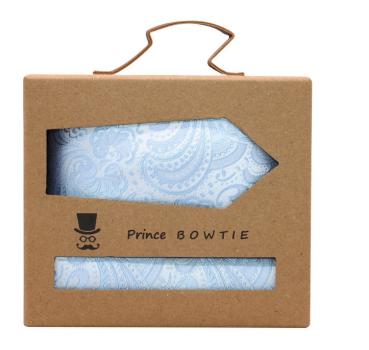 Prince Bowtie Paisley Set Krawatte + Einstecktuch hellblau