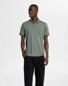 Selected Zip Polo Agave Green