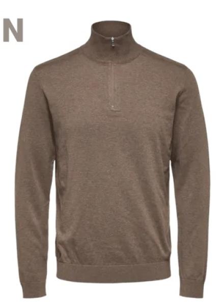 Selected Noos Half-Zip Strickpulli Teak