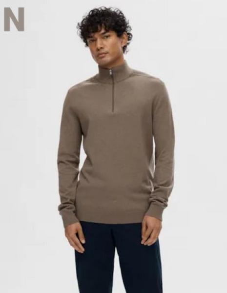 Selected Noos Half-Zip Strickpulli Teak