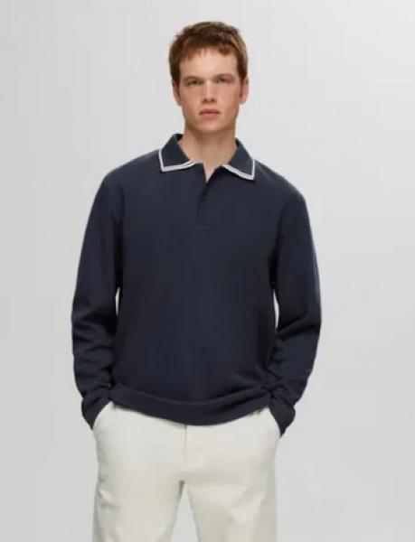 Selected Langarm Poloshirt in navy