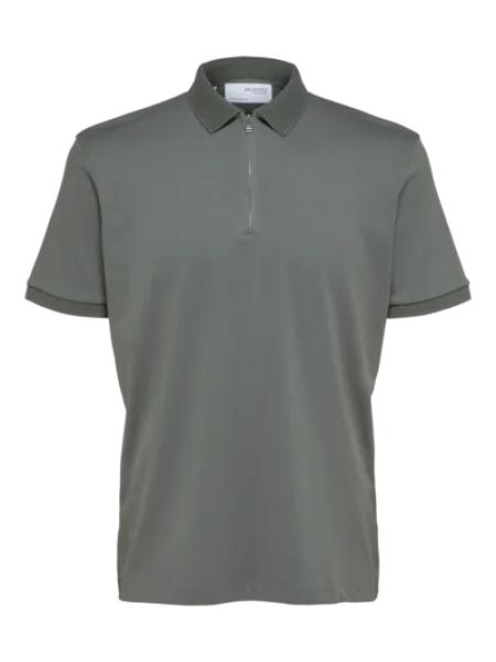 Selected Zip Polo Agave Green